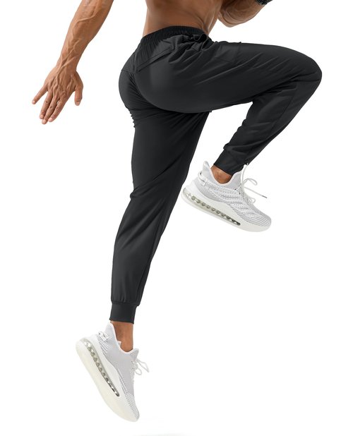 FOGFIRE Men's Athletic Joggers Pants with Pockets Lightweight Quick Dry Tapered Track Sweatpants for Gym Workout Running-Black