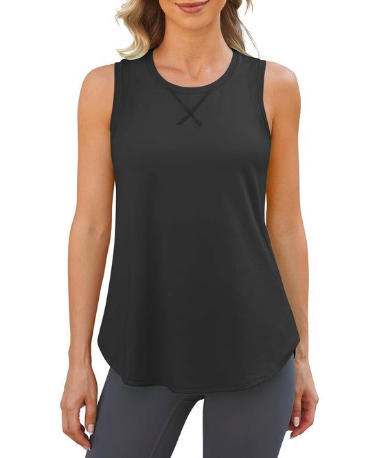 G4Free Athletic Tank Tops for Women Loose Workout Tops Summer Quick Dry Activewear Gym Running Sleeveless Shirts (Black,XL)