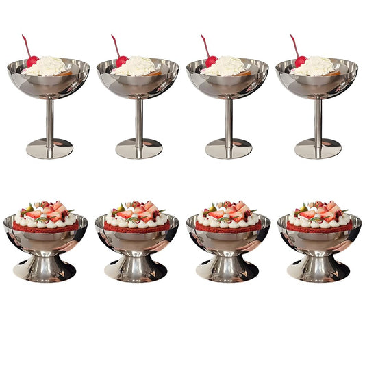 Ice Cream Cup, 7 Oz Stainless Steel Dessert Cups Resuable Cute Sundae Serving Bowl for Dessert, Sundae, Pudding, Salad, Fruit, Snack, Cocktail, Yogurt, Condiment, Trifle (4, Tall + Short)