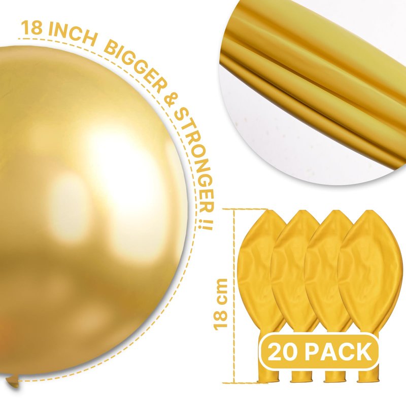 PartyWoo Gold Balloons 20pcs 18 Inch Gold Latex Helium Balloons for Birthday Wedding Anniversary Baby Shower Graduation Bachelorette Retirement Engagement Tea Casino Disco Party Decorations Gold-G101