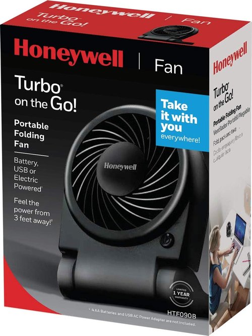 Honeywell HTF090B Turbo Personal Fan - Compact Black Portable Fan for Travel & Outdoor Use