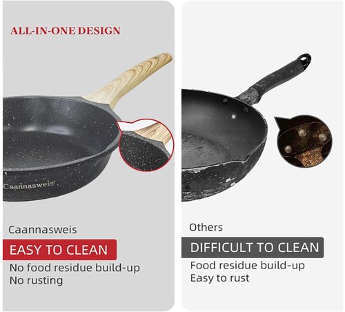 Caannasweis Nonstick Granite Frying Pan Skillet, Non Stick Omelette Frying Pans, Omelet Egg Pan, Stone Cookware Chef's Pan, Induction Compatible, PFOA Free (Gray, 8 Inch)