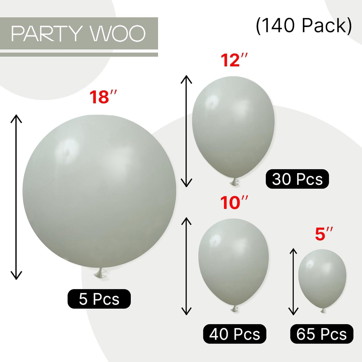 PartyWoo Dusty Green Balloons - 140-Piece Boho Balloon Arch Kit for Jungle Birthday Decor | 5-12 Inch Sizes