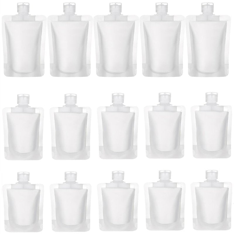 TUZAZO 15 Pack Travel Pouches for Toiletries, TSA Approved Travel Size Container, Refillable Empty Small Stand Up Travel Pouches for Shampoo Conditioner Lotion Soap Liquids