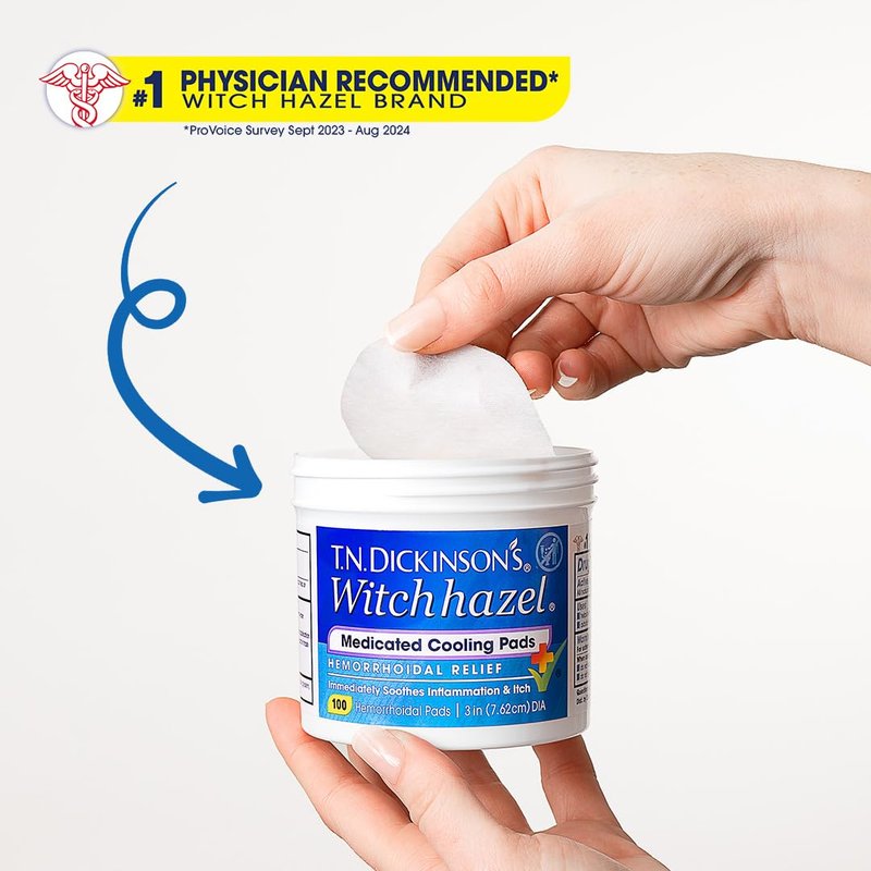 T.N. Dickinson’s Medicated Cooling Pads with Witch Hazel and Aloe | Hemorrhoid Treatment, Postpartum Care, Feminine & Rectal Relief | 100 Rounds