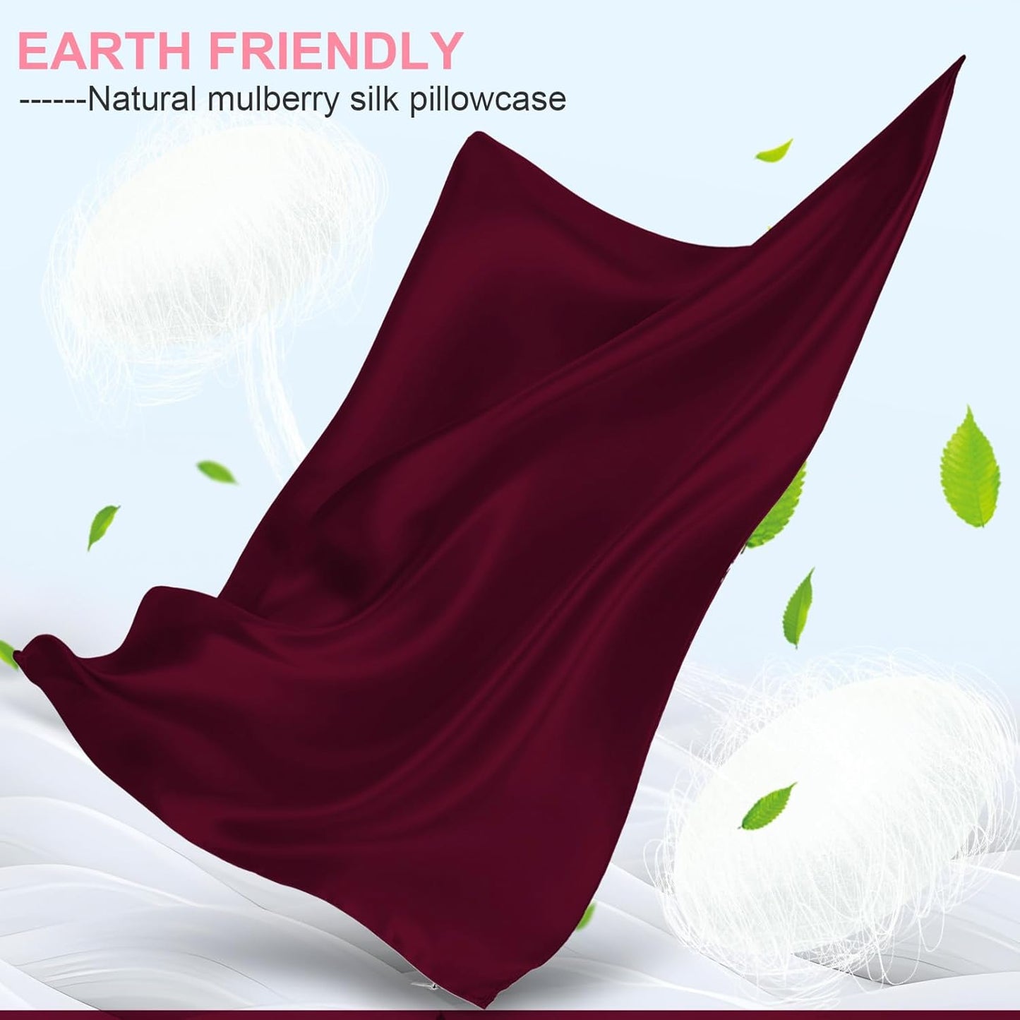 Skiennix Mulberry Silk Pillowcases - 2 Pack Queen Size with Hidden Zipper | Smooth, Breathable, Cooling - Burgundy Red