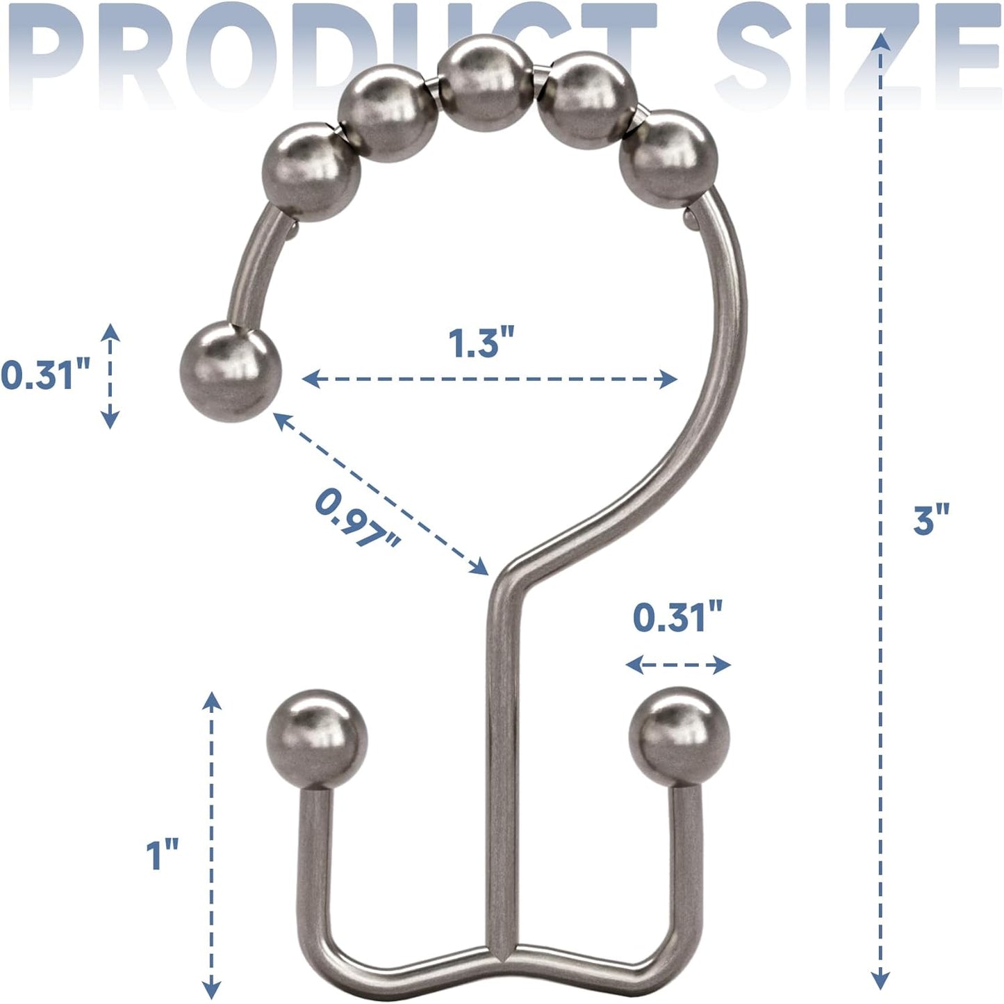 Titanker Shower Curtain Hooks - Rust Resistant Metal Double Glide for Easy Use | Set of 12, Nickel Finish