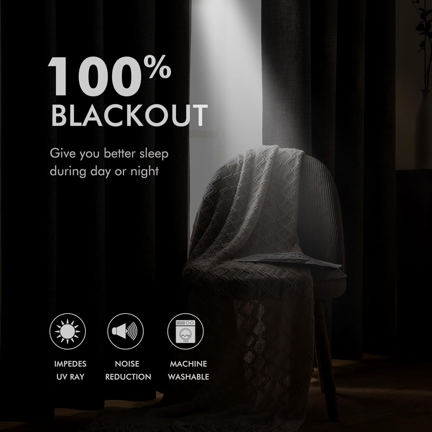 MIULEE Blackout Linen Curtains - 100% Thermal Insulated Room Darkening Drapes | Beige, 52x84 Inch (2 Panels)