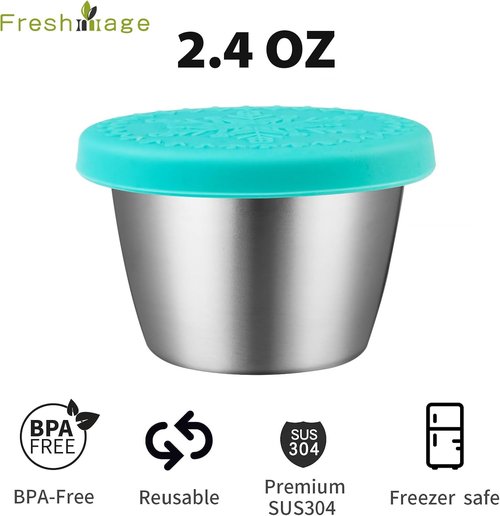 Freshmage Stainless Steel Dressing Containers - 6 Pack Leakproof with Silicone Lids | 2.4oz Size