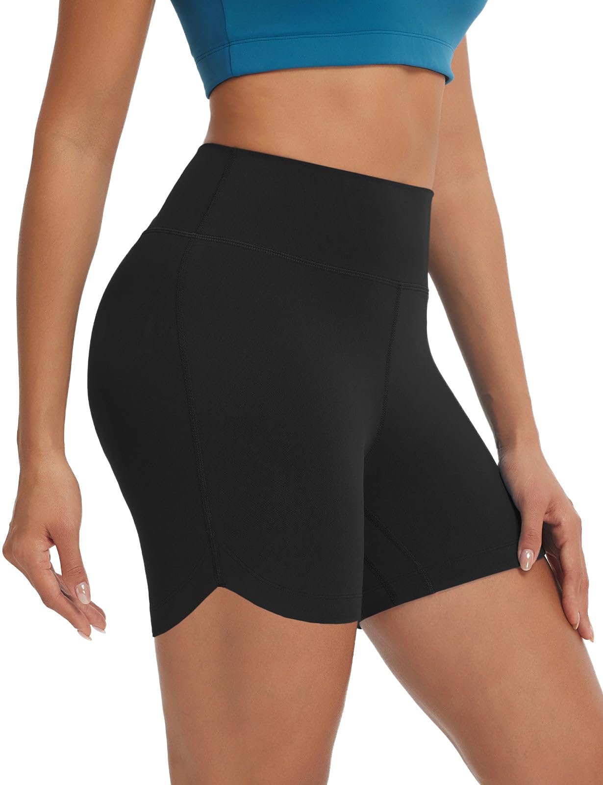 baleaf Womens 5" Biker Shorts High Waisted Workout Spandex Short Tummy Control Gym Yoga Athletic with Pocket Black L