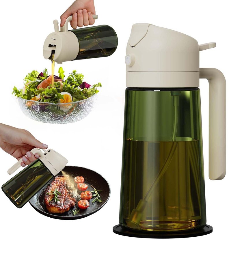 ZEREN 2 in 1 Glass Oil Dispenser & Sprayer, 16oz/470ml Glass Olive Oil Sprayer with Silicone Protective Pad, Cooking Oil Sprayer Bottle for Kitchen Gadgets and Air Fryer Accessories
