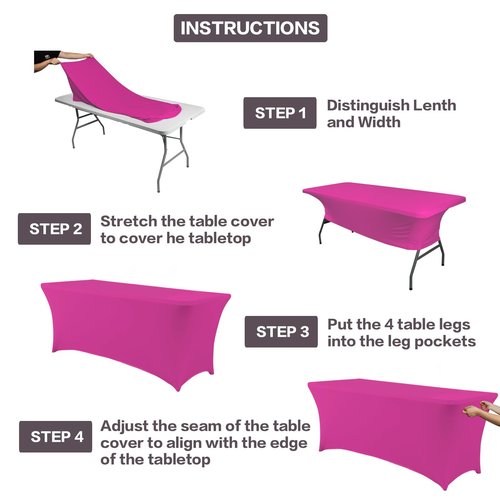IVAPUPU 8FT Table Cloth for Rectangular Fitted Events Stretch Fuchsia Table Covers Washable Cover Spandex Tablecloth Protector for Party, Wedding, Cocktail, Banquet, Festival