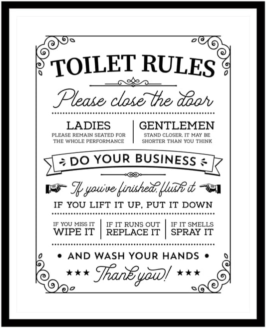 ShopHaven Toilet Rules Wall Art - Retro Bathroom Decor Poster | 8x10 Unframed Print