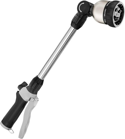 FANHAO Heavy-Duty Watering Wand - 16-Inch Metal Hose Nozzle with 8 Spray Patterns & Thumb Control