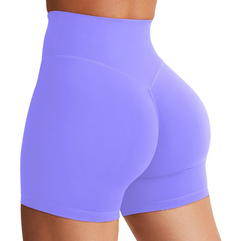 YEOREO Women's Biker Shorts 4.5" / 6" Workout Gym Shorts Craze High Waist Tummy Control Hidden Scrunch Running Yoga Periwinkle S