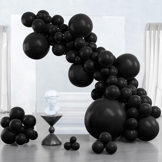 PartyWoo Black Balloons - 127-Piece Matte Latex Balloon Arch Kit for Graduation, Halloween & Birthday Decor | Various Sizes 5-18 Inch
