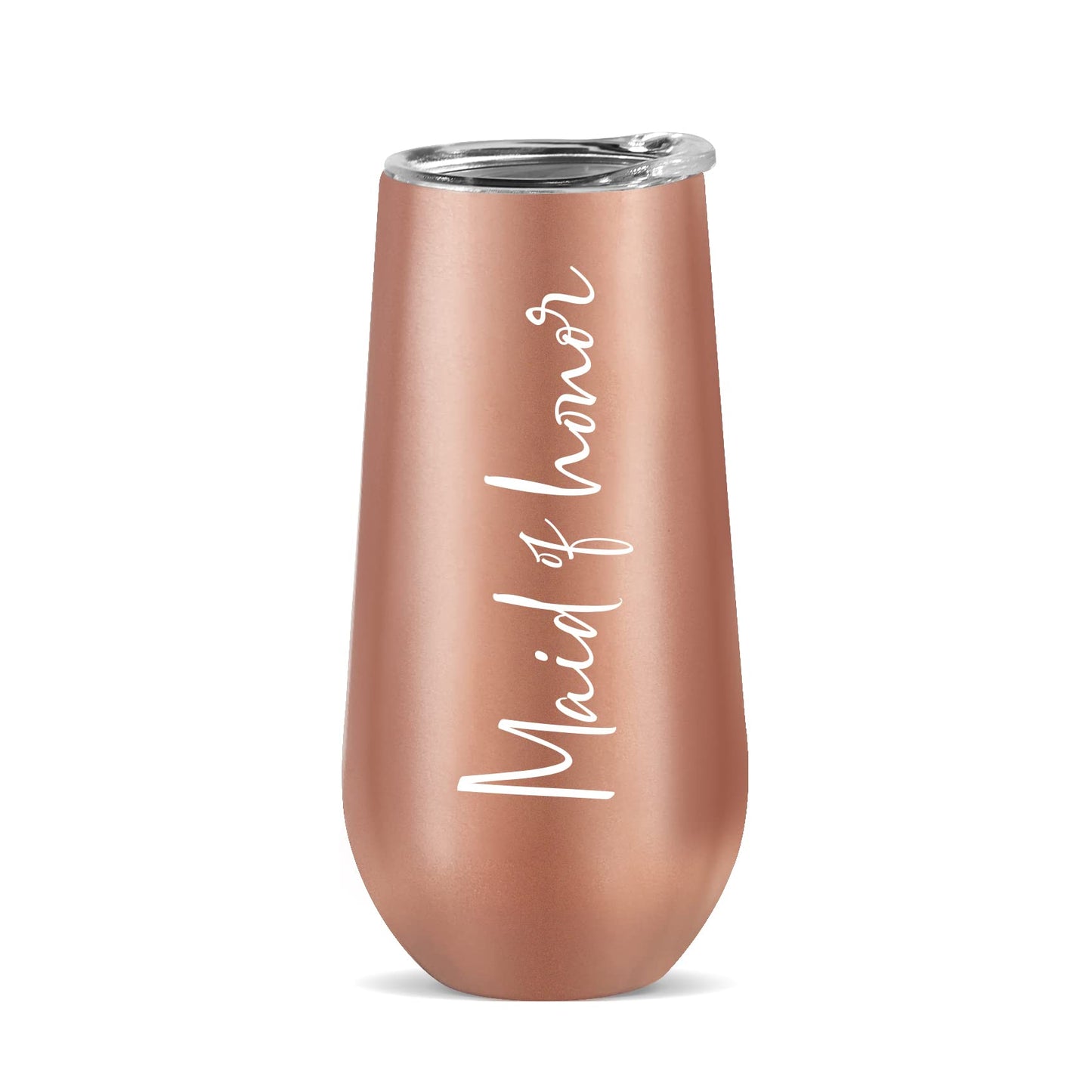 Ugiftcorner Maid of Honor Gifts Bridesmaid Cup for Wedding Champagne Flute Bachelorette Proposal Gifts for Bridesmaid Stainless Steel Tumbler with Lid Rose Gold 6 oz