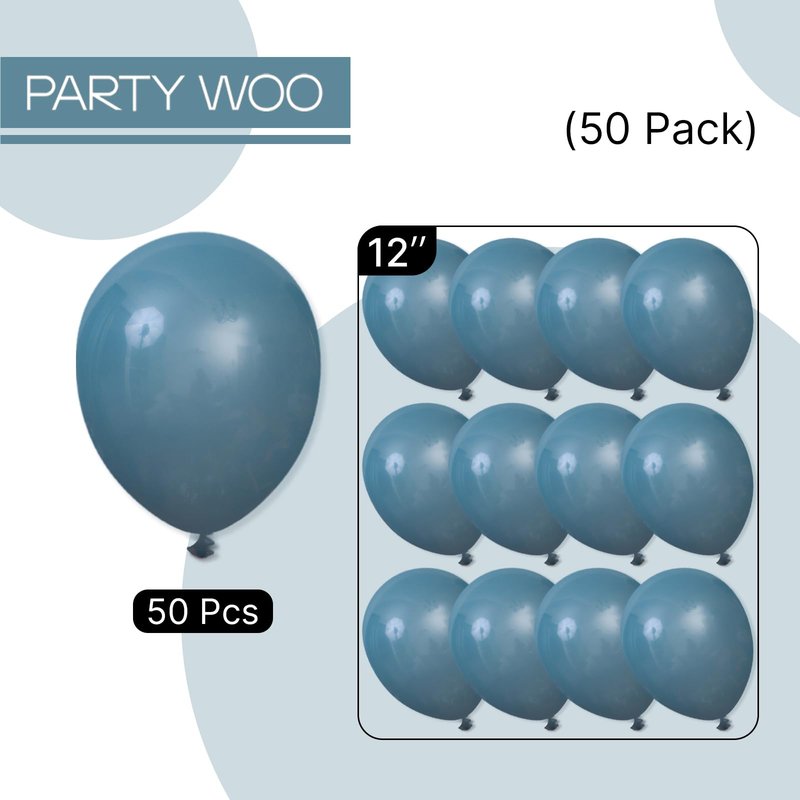 PartyWoo Slate Blue Balloons 50pcs 12 Inch Navy Dusty Blue Boho Neutral Balloons for Wedding Anniversary Gender Reveal Baby Shower Graduation Jungle Ocean Birthday Party Decorations Blue-F36