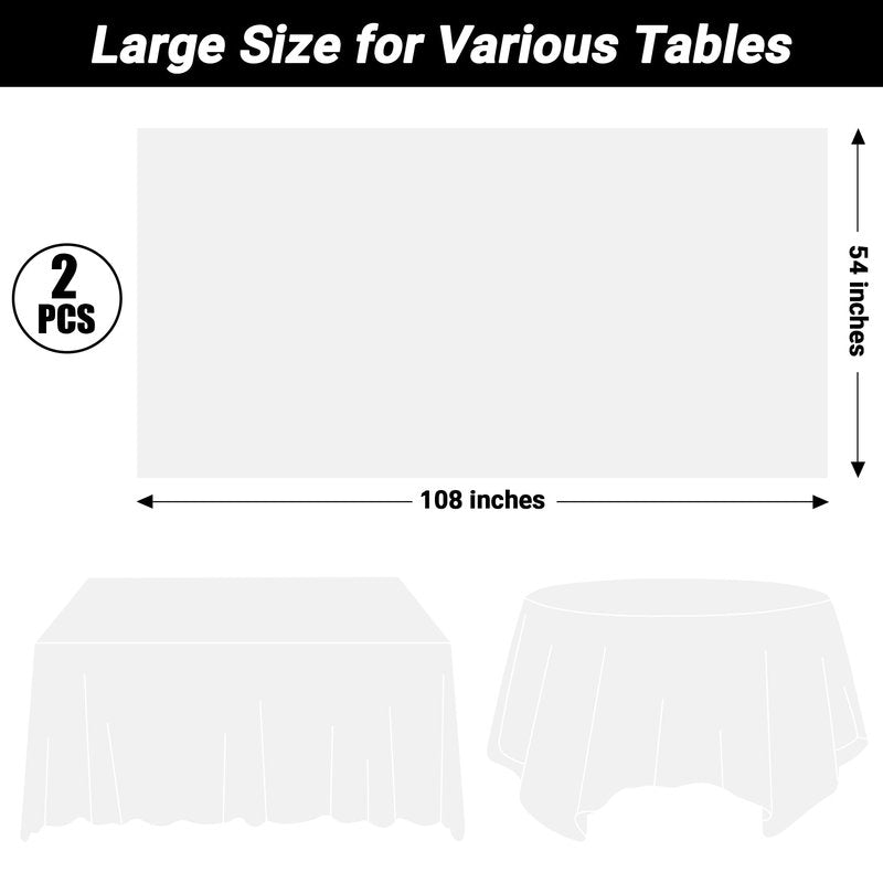 QZYL 2 Pack Picnic Table Cover, 108 x 54 Inches White Tablecloth for Rectangle Table, Disposable Tablecover Plastic Tablecloth Party TableCloths, Birthday Party Decorations Wedding Decor