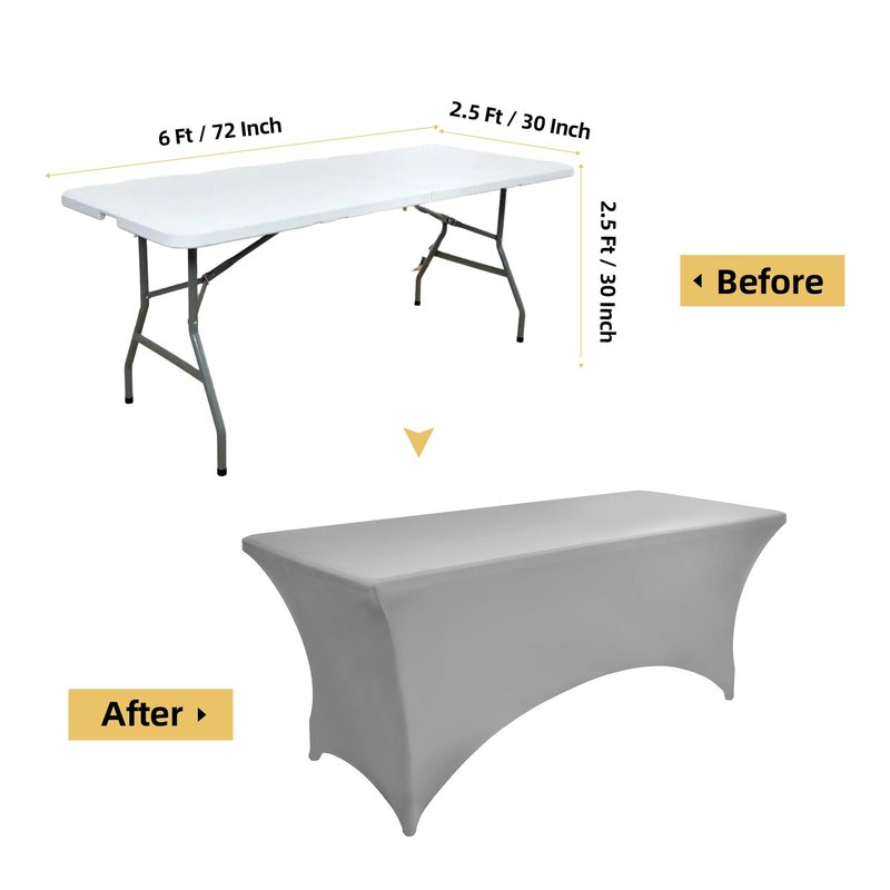 ZarzaaSik 112 2-Pack 6ft Spandex Table Covers for Rectangle Standard Folding Tables - Wrinkle Resistant Stretch Tablecloths - Ultimate Fitted Table Protector for Parties, Banquet, and Wedding