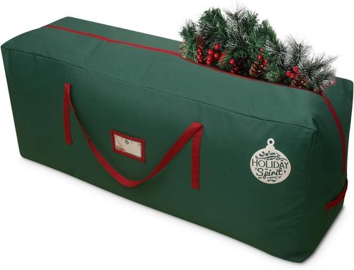 HOLIDAY SPIRIT Heavy Duty Canvas Christmas Tree Storage Bag - Waterproof, Reinforced Handles, Dual Zipper for 9 Ft Tree - 600D Oxford Material, Green