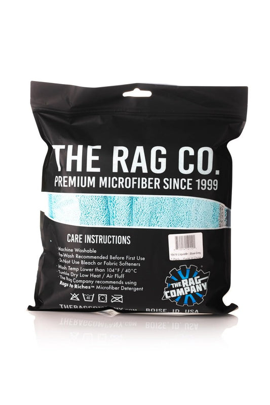 The Rag Company, The Liquid8r, Absorbent 70/30 Blend Microfiber Drying Towel for Cars, Trucks, and SUVs, Safe for Detailing, Scratch-Free, Twist Loop, 1100 GSM, 16x16 Inches, Aqua Blue/Grey, 2-Pack