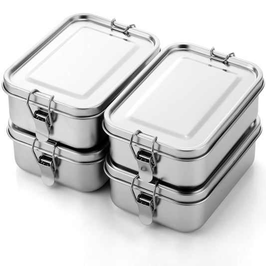 Umigy 4 Pcs Stainless Steel Food Containers 1000 ml Metal Bento Lunch Box Stainless Steel Food Storage Containers, Lockable Clips to Leak Proof, Reusable Dishwasher Snack Boxes for Work