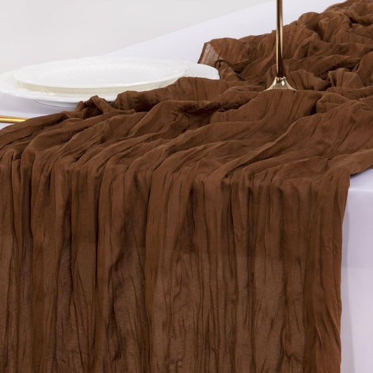 Socomi 3pcs Brown Coffee Summer Cheesecloth Table Runner Boho Rustic Gauze 120 inch 10FT Cheese Cloth Sheer Runner for Wedding Party Baby Shower Birthday Home Decor Holiday Decorations