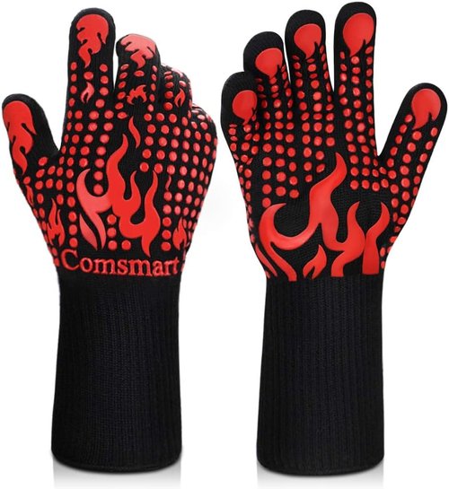 Comsmart BBQ Gloves - 1472°F Heat Resistant Silicone Grilling Gloves | Non-Slip Long Kitchen Gloves
