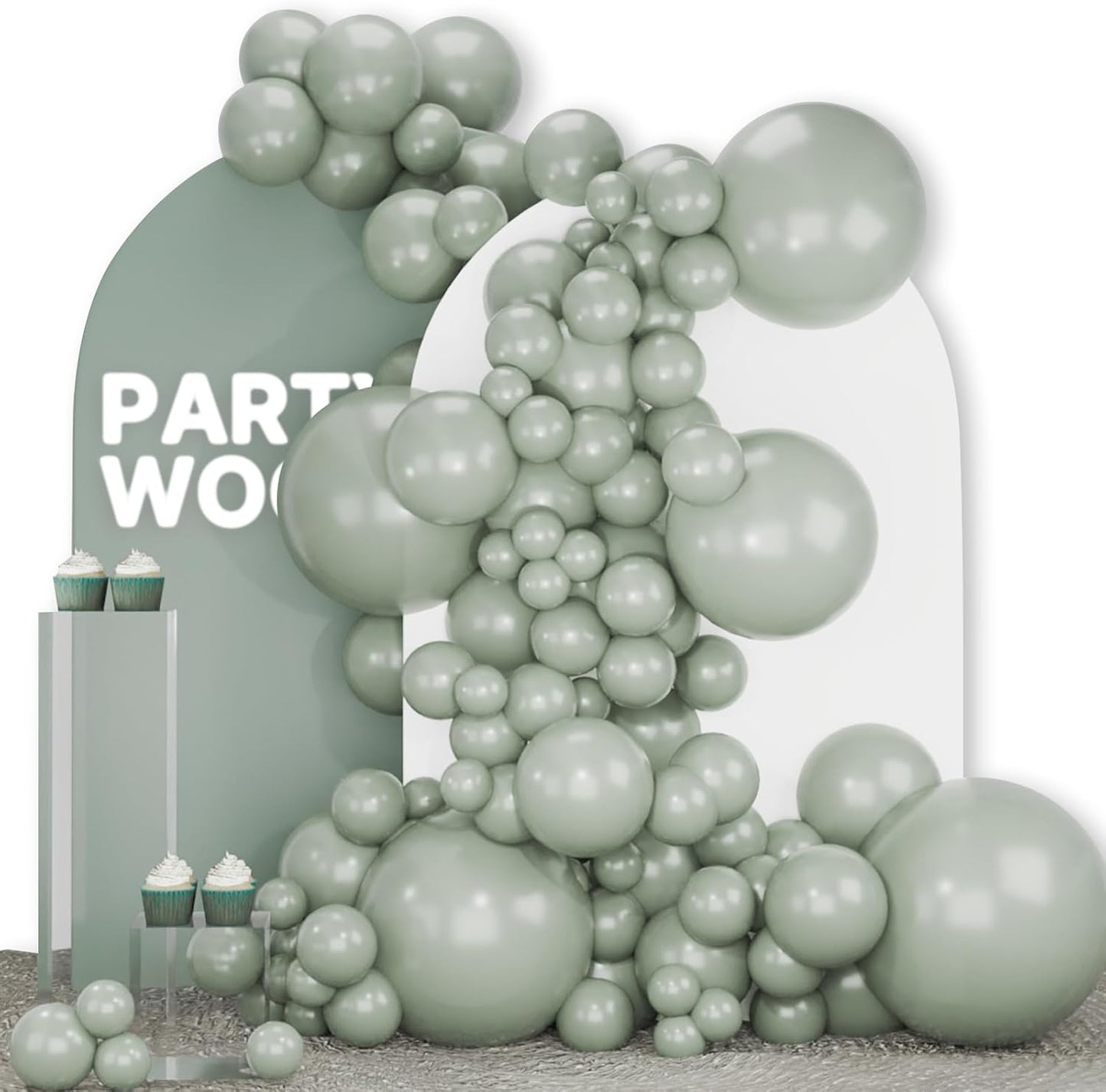 PartyWoo Dusty Green Balloons - 140-Piece Boho Balloon Arch Kit for Jungle Birthday Decor | 5-12 Inch Sizes