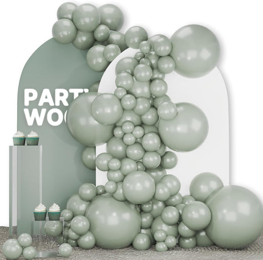 PartyWoo Dusty Green Balloons - 140-Piece Boho Balloon Arch Kit for Jungle Birthday Decor | 5-12 Inch Sizes