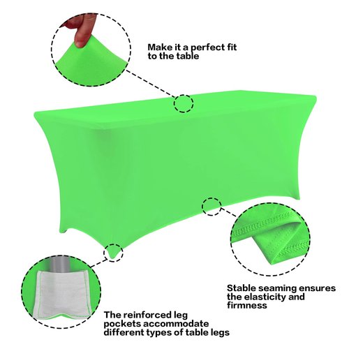 IVAPUPU 2 Pack 4FT Table Cloth for Rectangular Fitted Events Stretch Green Table Covers Washable Cover Spandex Tablecloth Protector for Party, Wedding, Cocktail, Banquet, Festival