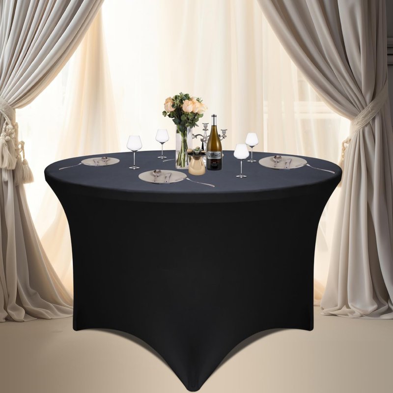 4 Pack Black 72-Inch Diameter x 30-Inch High Round Spandex Tablecloth for 6FT Round Tables|Fitted Stretch Tablecloth with Foot Bag for Party, Wedding, Birthday, Banquet, Vendor Stand
