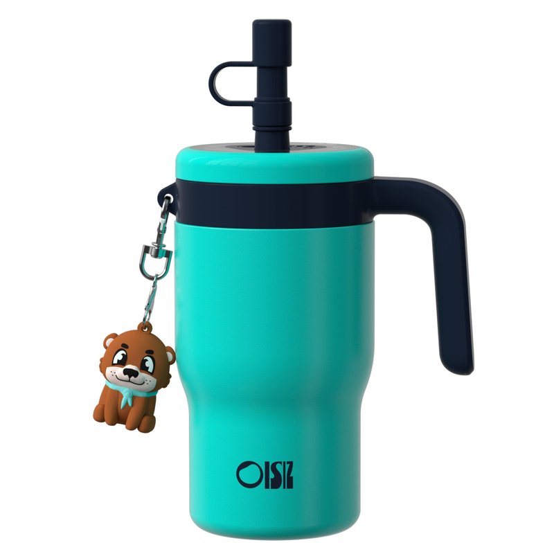OISIZ 14oz Kids Tumbler with Straw Lid & Handle,Kids Cup with Animal Accessory for School,Kids Water Bottles with Dust-proof Cover,Leakproof Bottles,316 Stainless Steel,Keep Cold 24 Hours-dark green