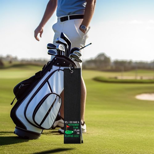 ERHACHAIJIA Yes I'd Have A Retirement Plan Embroidered Golf Towel with Clip. Funny Golf Accessories Gifts for Men Women Golfer Grandma Grandpa Mom Dad, Birthday Retirement
