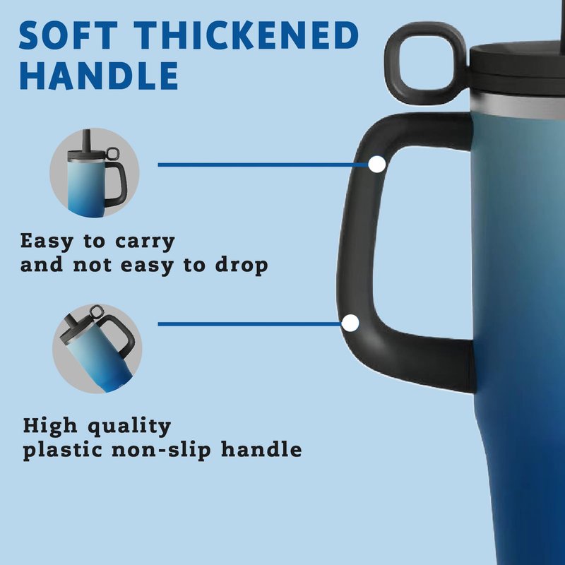 ZZT 40 oz Tumbler with Handle and Straw Lid,Leak Proof Metal Sports Water Bottle Jug,Stainless Steel Insulated Travel Coffee Mug-Fits in Cup Holder-Gifts for Women & Men (Blue White)