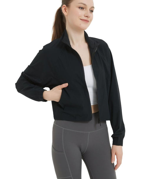 happlan Women's UPF 50+ Sun Protection Athletic Running Gym Yoga Long Sleeve Cropped Zip Up Workout Shirt Track Jacket