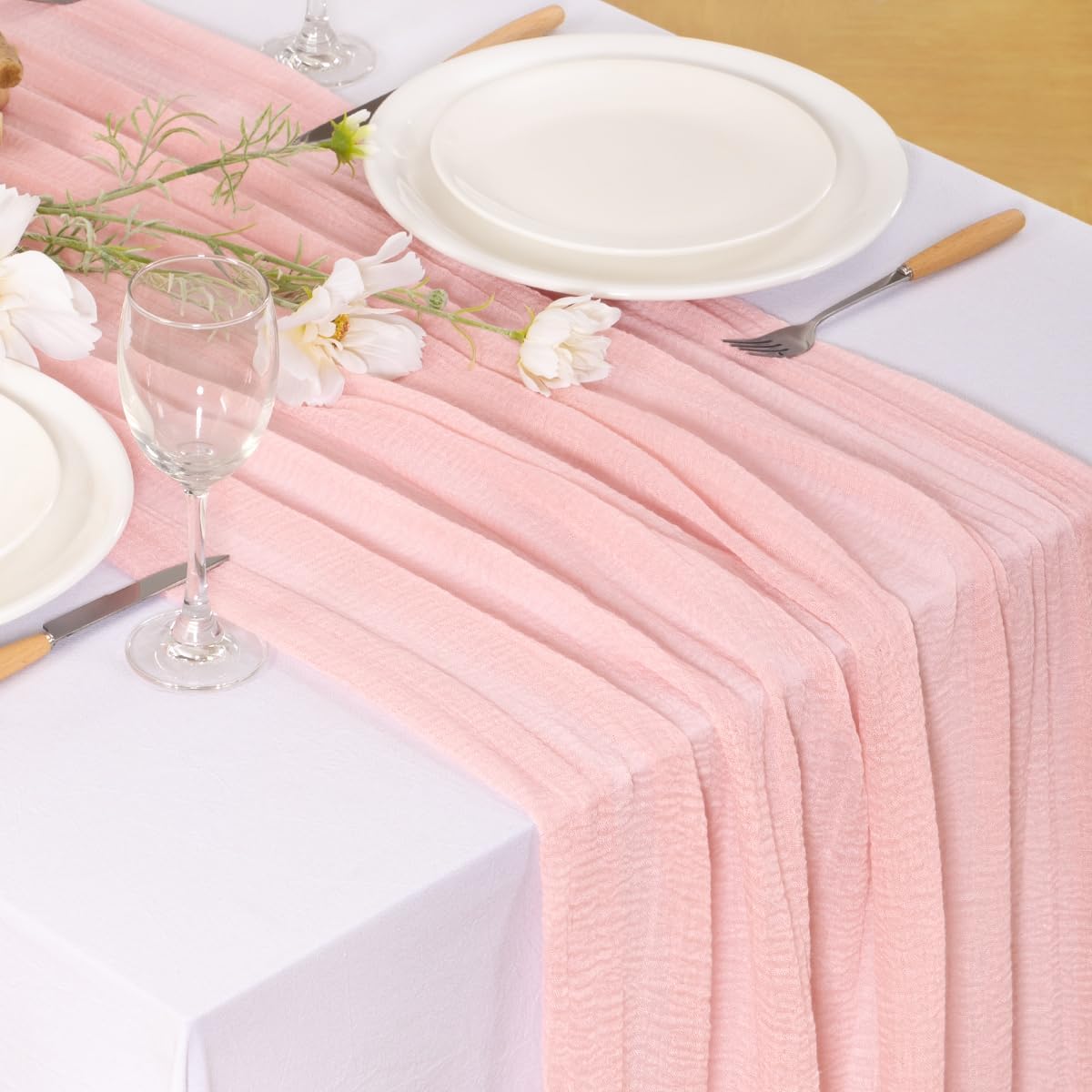 Skiennix Blush Pink Cheese Cloth Table Runner - 120 Inch Soft Rustic Boho Decor for Events