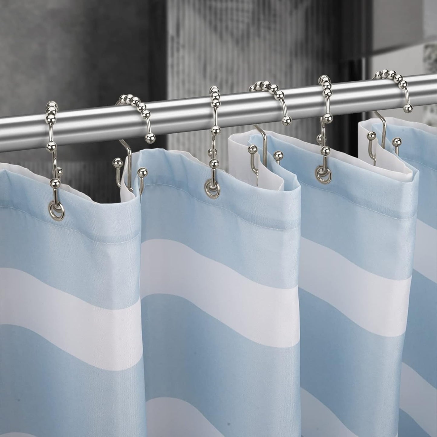 Titanker Shower Curtain Hooks - Rust Resistant Metal Double Glide for Easy Use | Set of 12, Nickel Finish