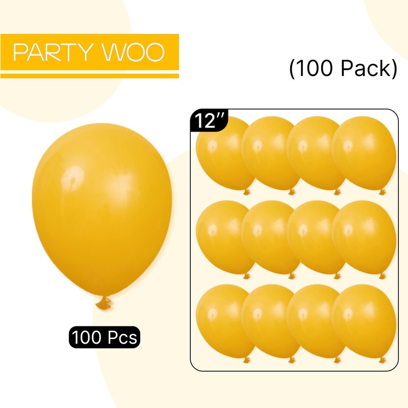 PartyWoo Mustard Yellow Balloons 100pcs 12 Inch Boho Netural Fall Balloons for Birthday Engagement Baby Shower Anniversary Bee Sunflower Little Cutie Thanksgiving Party Decorations Yellow-F57