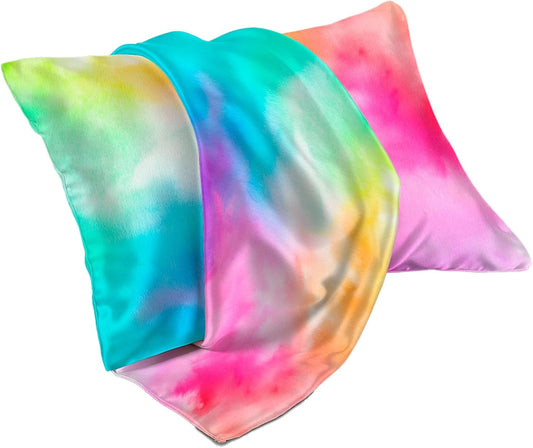 Skiennix Satin Pillowcases - Fade Resistant & Cooling | Standard Size Set of 2 - Rainbow Tie Dye