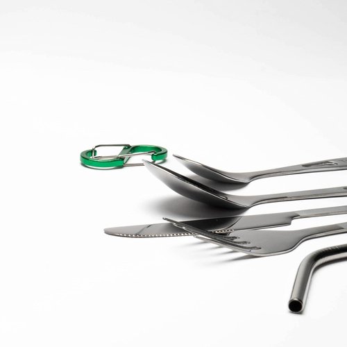 6-Piece Portable Stainless Steel Camp Utensil Set with Waterproof Case & Carabiner