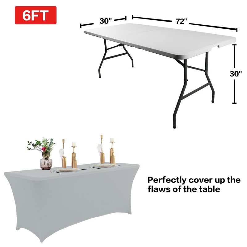 IVAPUPU 2 Pack 4FT Table Cloth for Rectangular Fitted Events Stretch Grey Table Covers Washable Cover Spandex Tablecloth Protector for Party, Wedding, Cocktail, Banquet, Festival