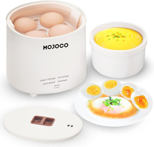 Mojoco Rapid Egg Cooker - Electric Mini Egg Boiler for Steamed, Hard & Soft Boiled Eggs | Smart Kitchen Appliance with Auto Shut Off