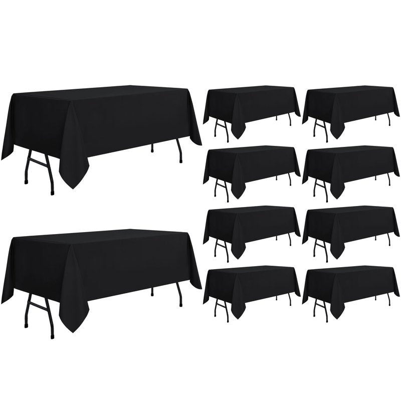 sancua 10 Pack Black Tablecloth 60 x 84 Inch, Rectangle Table Cloth for 4ft Tables - Stain and Wrinkle Resistant Washable Polyester Table Cover for Dining Wedding Banquet Party Buffet Restaurant