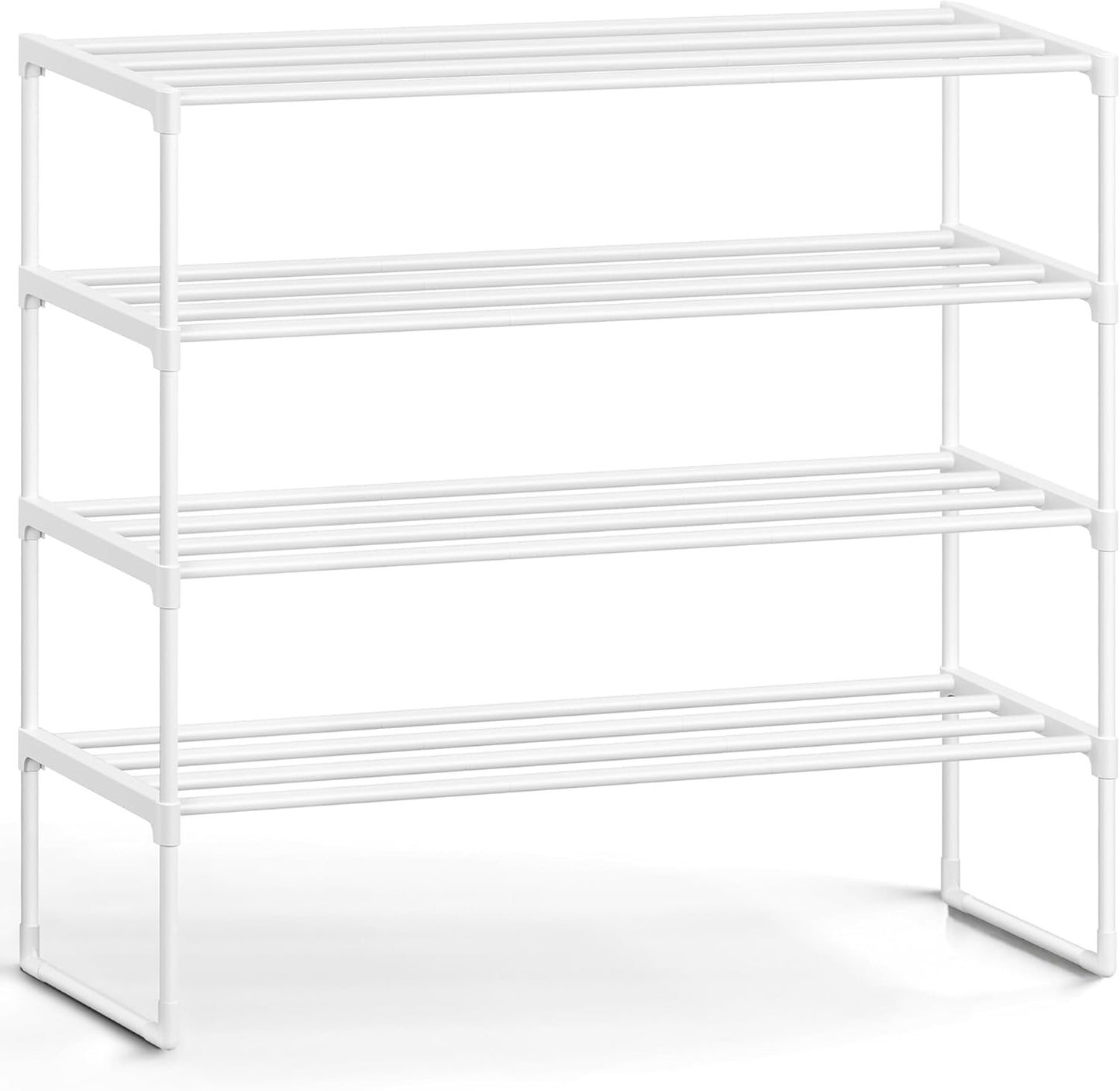 SONGMICS 4-Tier Shoe Rack - Stackable Metal Organizer for 20-25 Pairs | Pearl White, 11.8 x 36.2 x 29.1 Inches