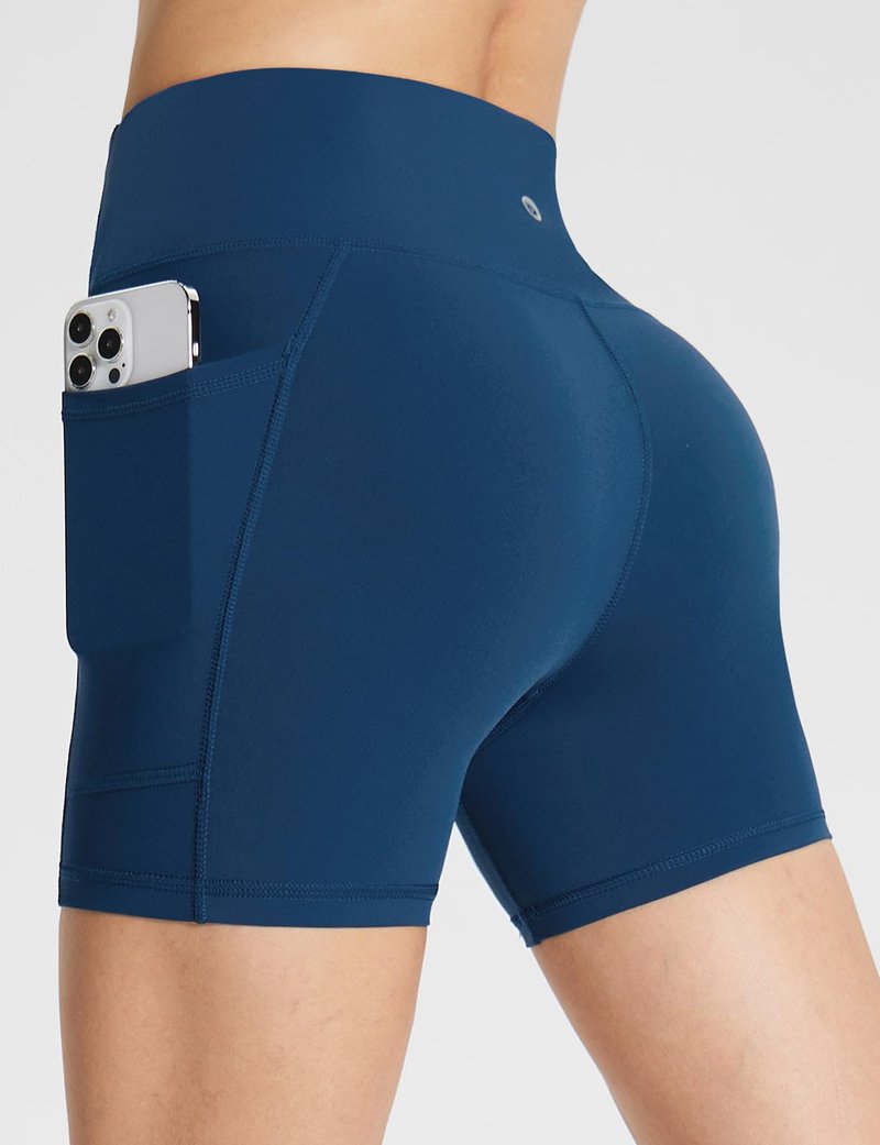 baleaf Womens Spandex Shorts 5" High Waisted Biker Workout Lycra Compression Shorts with Pockets Blue S