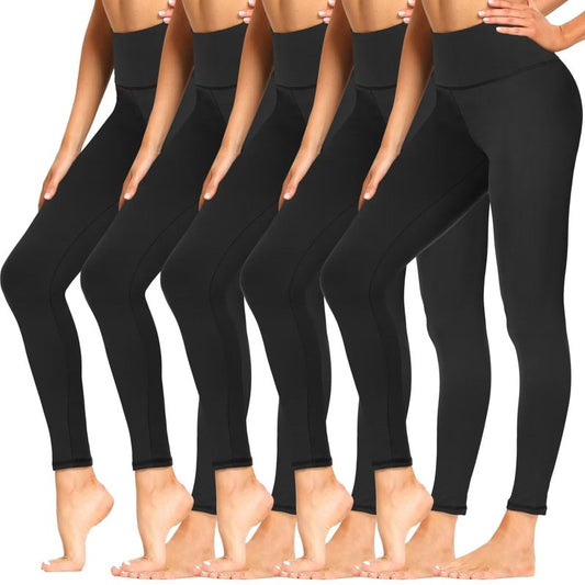 Sundwudu 5 Pack Leggings with Pockets for Women - Tummy Control High Waisted Soft Black Workout Yoga Pants