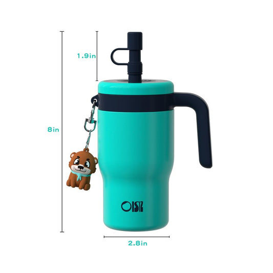 OISIZ 14oz Kids Tumbler with Straw Lid & Handle,Kids Cup with Animal Accessory for School,Kids Water Bottles with Dust-proof Cover,Leakproof Bottles,316 Stainless Steel,Keep Cold 24 Hours-dark green