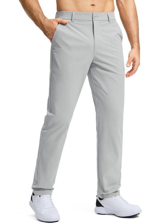 Pudolla Men's Golf Pants Work Dress Comfy Pants Casual Slacks Trousers with Pockets(Bright Gray 28Wx32L)